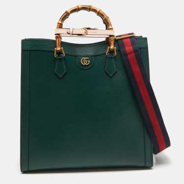 GUCCI Green Leather Large Bamboo Diana Tote - image 1