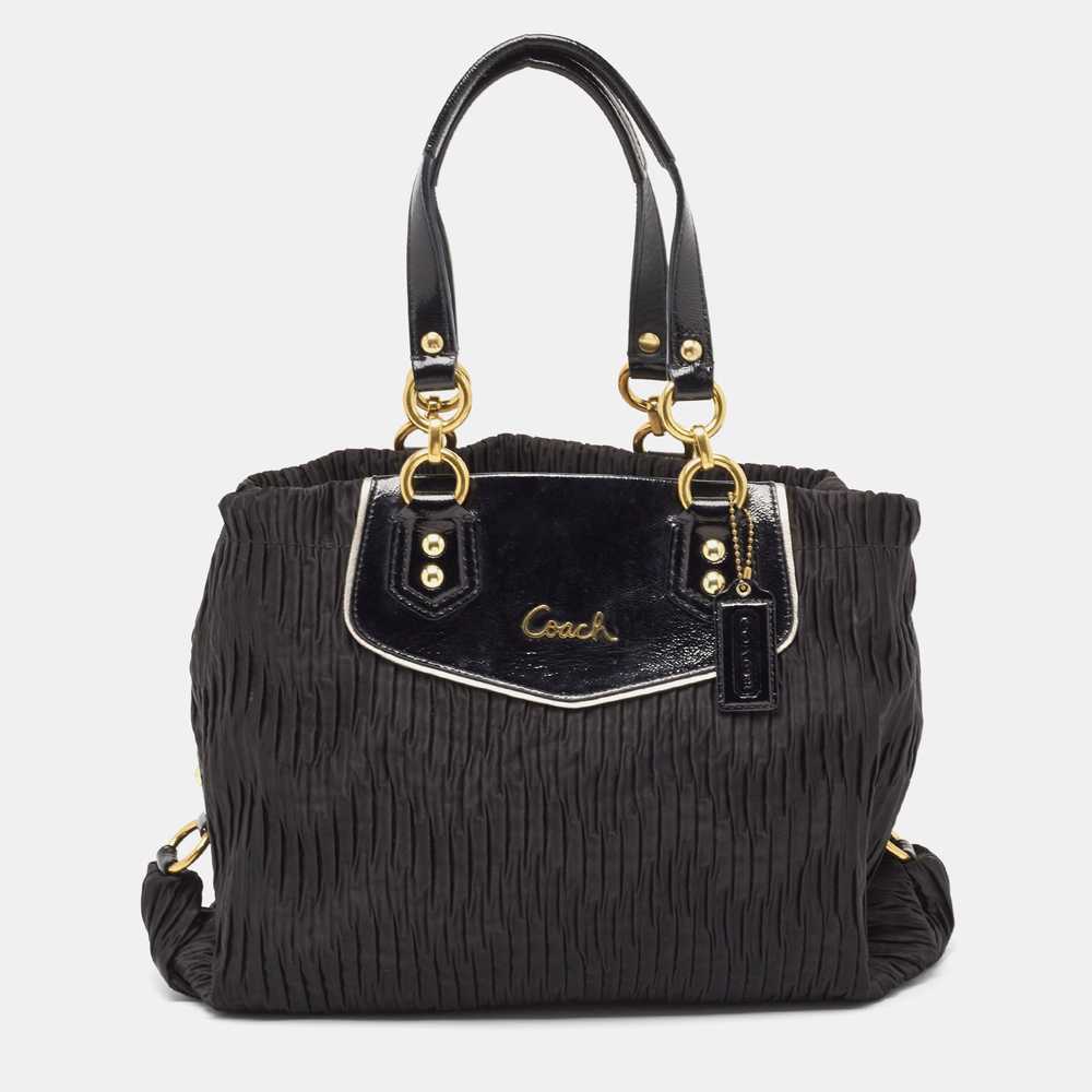 COACH Black Pleated Satin and Patent Leather Ashl… - image 1