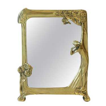 Vintage Vintage Brass Art Nouveau VANITY MIRROR 3… - image 1