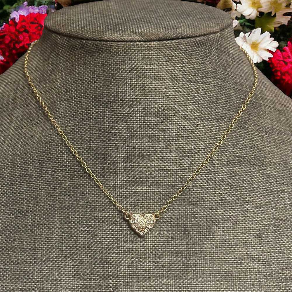 Other Gold tone rhinestone heart necklace - image 1