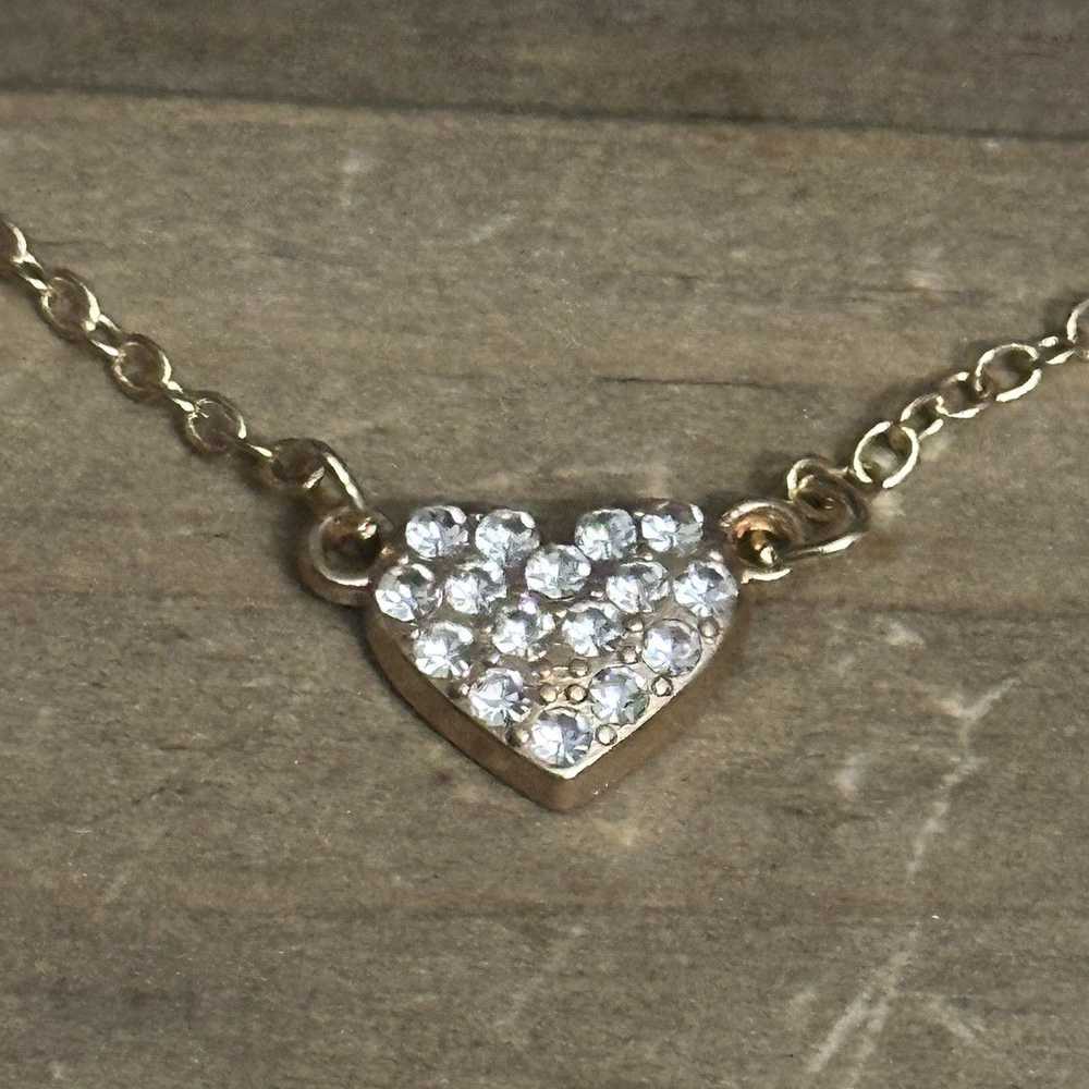 Other Gold tone rhinestone heart necklace - image 5