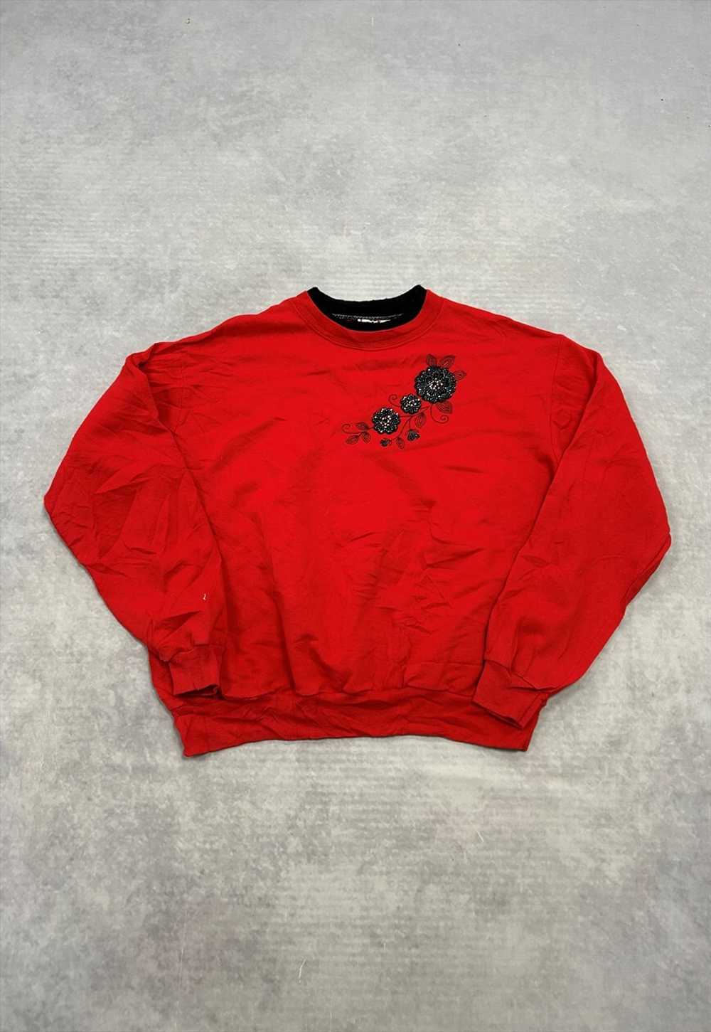 Vintage Sweatshirt Embroidered Flower Patterned J… - image 1