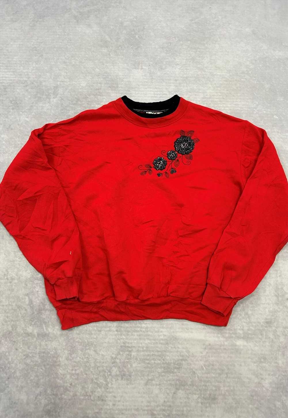 Vintage Sweatshirt Embroidered Flower Patterned J… - image 2