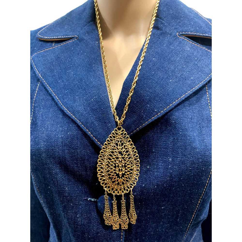 Jewelry × Vintage 70s Antique Gold Large Boho Fil… - image 4