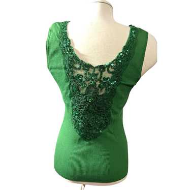 Vintage Vintage Tara Ryan Green Sequin Ribbed Kni… - image 1