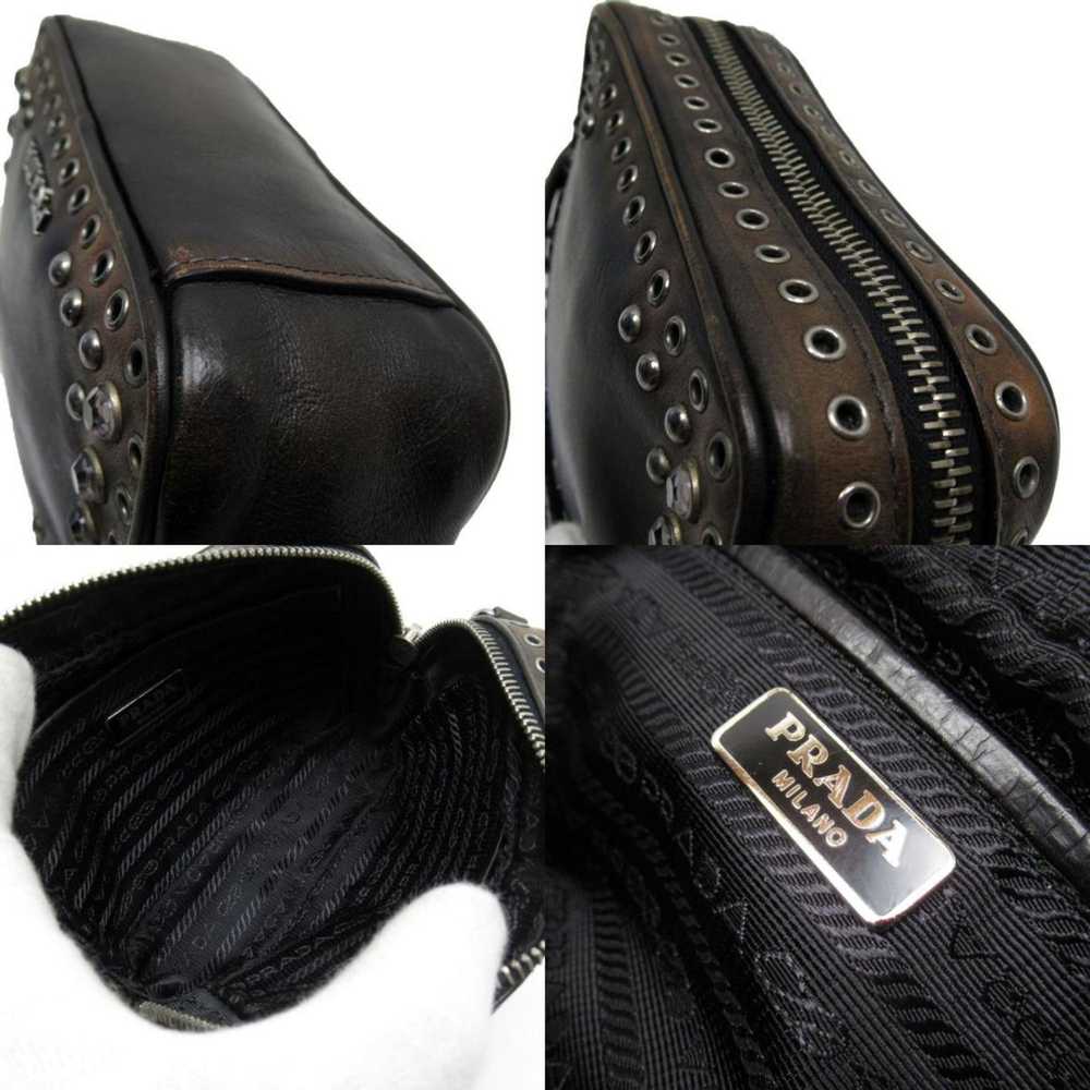 Prada PRADA Shoulder Bag Leather/Metal Brown/Blac… - image 5