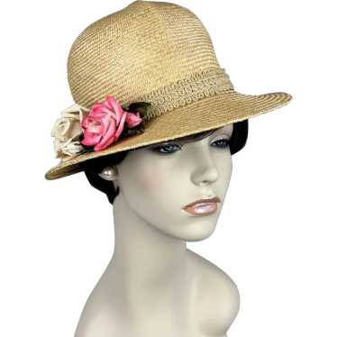 Vintage 90s Beige Straw Safari Style Hat - image 1