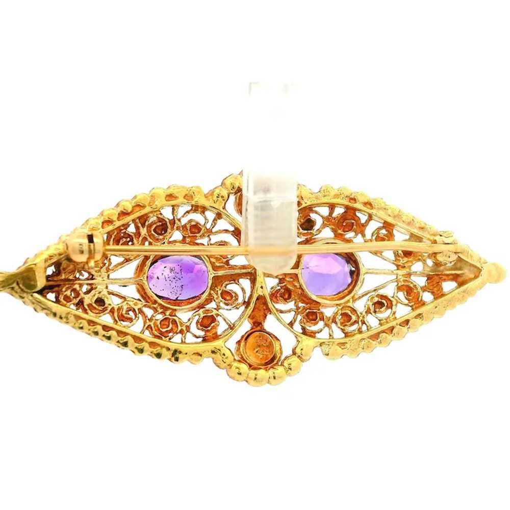 Vintage 14k Yellow Gold Oval Open Work Amethyst &… - image 2