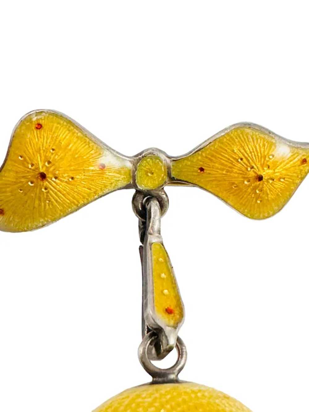 Sterling Silver Yellow Guilloche Enamel Watch Pin… - image 3