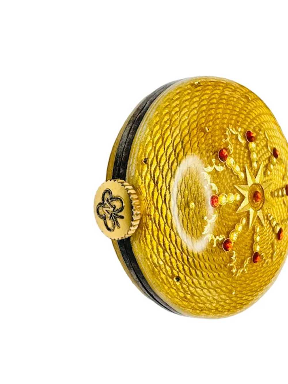 Sterling Silver Yellow Guilloche Enamel Watch Pin… - image 4