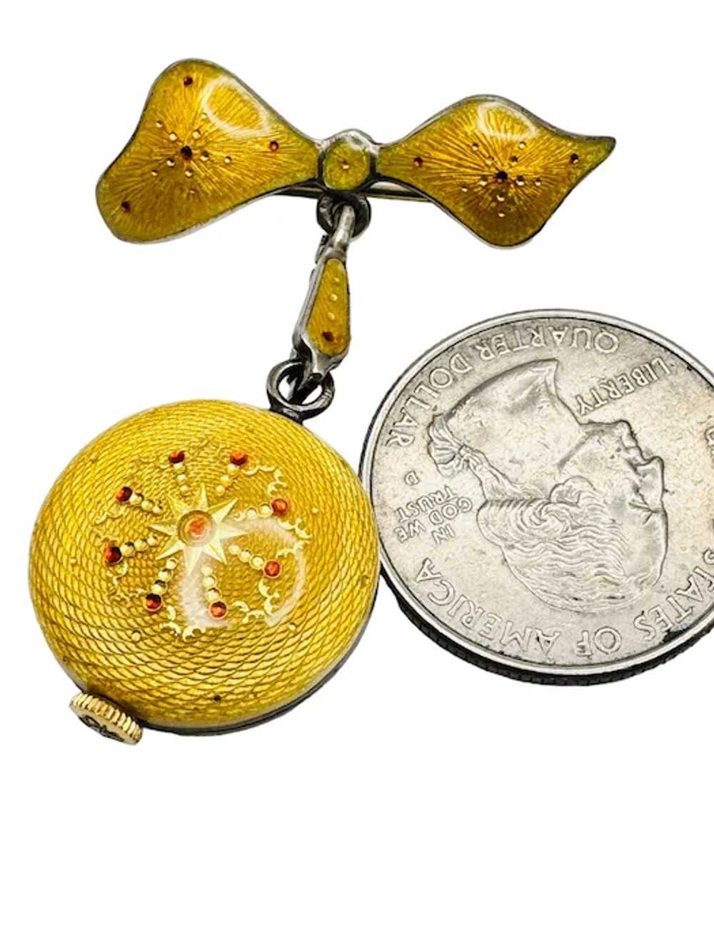 Sterling Silver Yellow Guilloche Enamel Watch Pin… - image 5