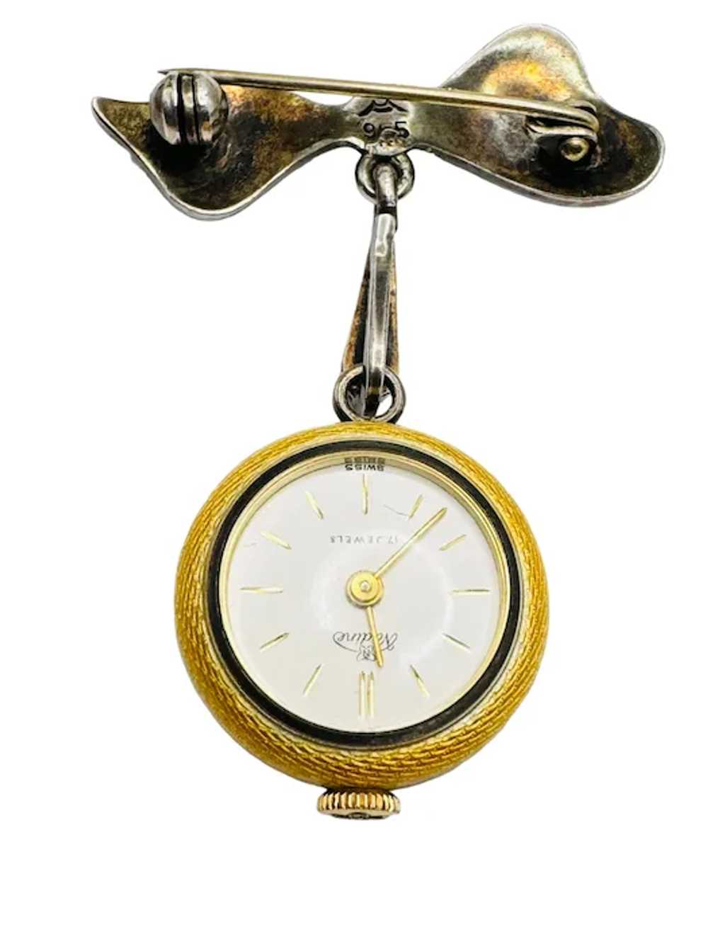 Sterling Silver Yellow Guilloche Enamel Watch Pin… - image 6