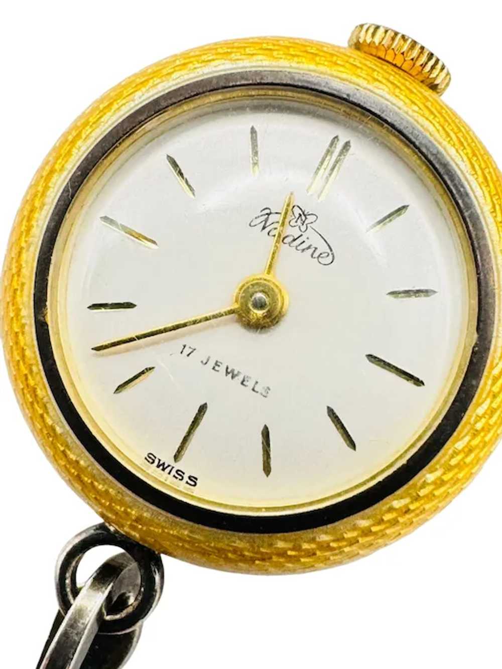 Sterling Silver Yellow Guilloche Enamel Watch Pin… - image 7