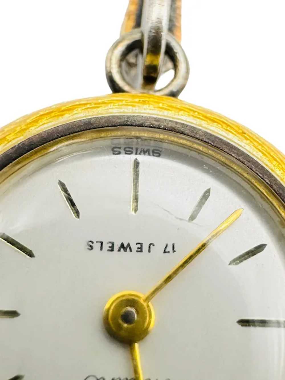 Sterling Silver Yellow Guilloche Enamel Watch Pin… - image 8