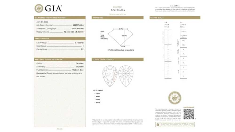 GIA Certified 3.4 I/SI2 Pear Cut Diamond Solitair… - image 7