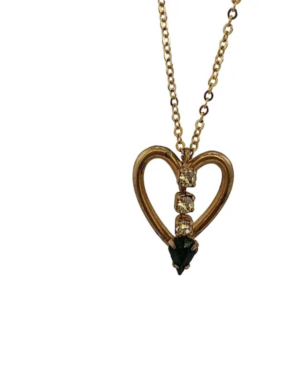 Vintage Rhinestone Heart Pendant Necklace (A6339) - image 2