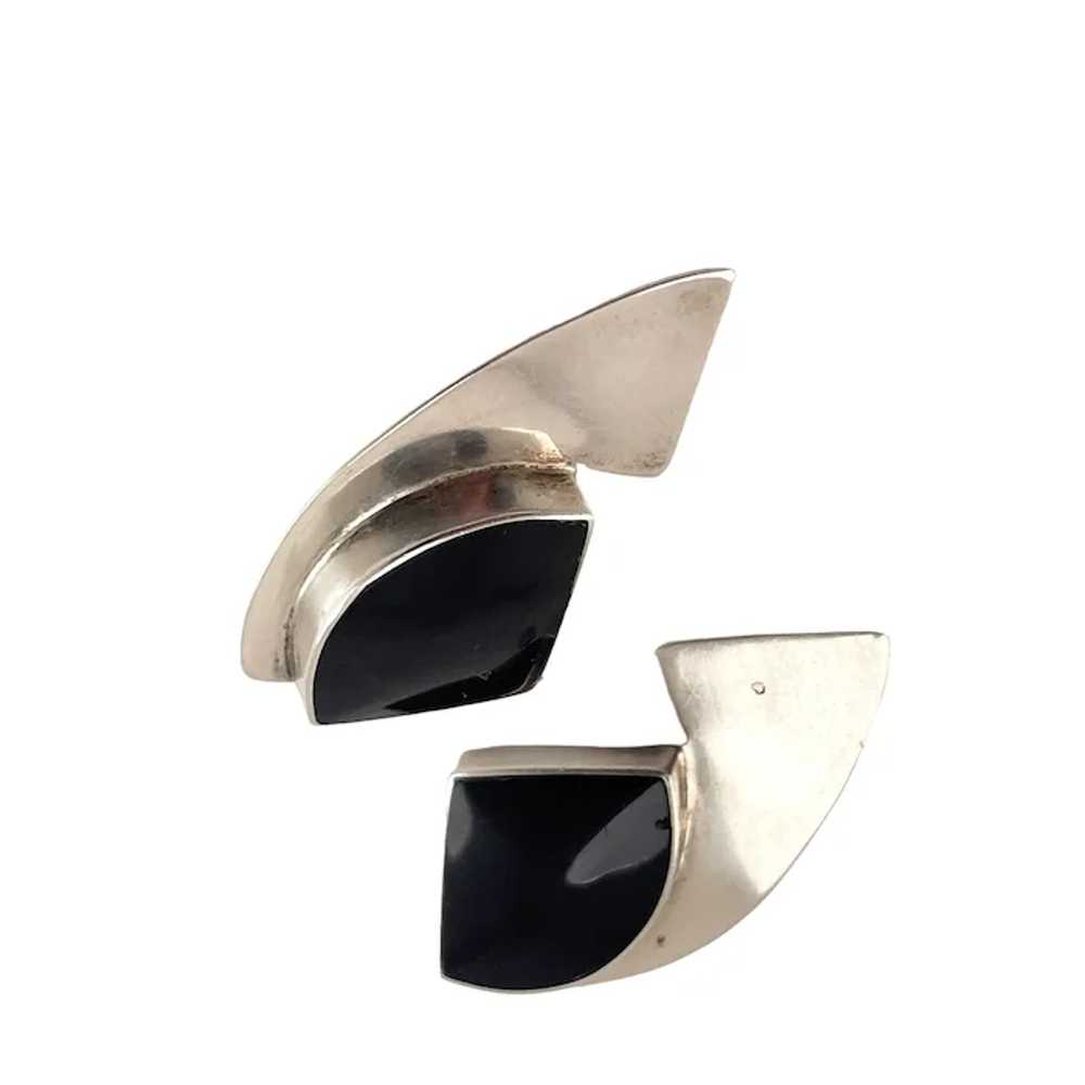 Taxco Mexico Onyx and Sterling Clip on Earrings 1… - image 5