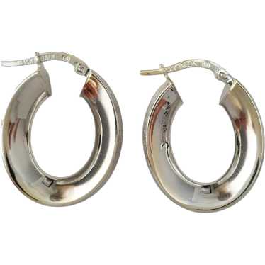 14K White Gold Oval Concave Hoop Earrings #17015