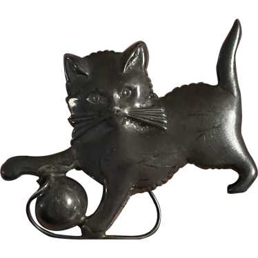 Vintage Mid-Century Sterling Silver Playful Kitty 