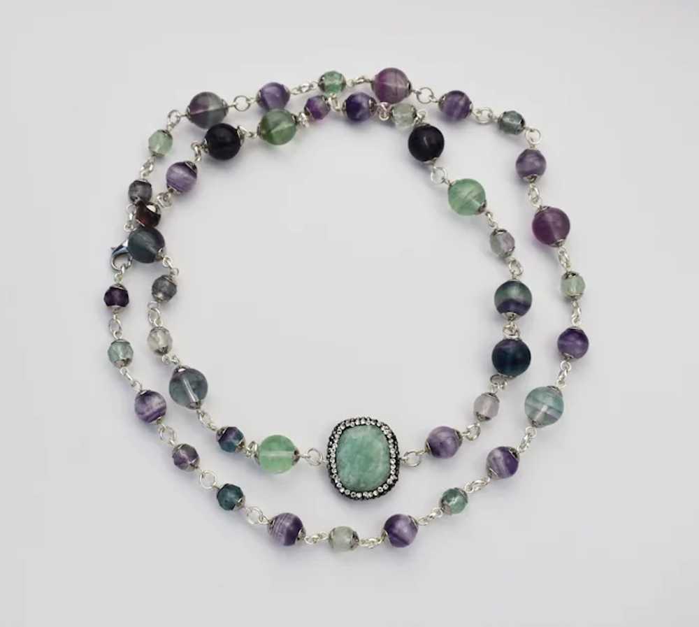 Long flourite necklace, light green and purple st… - image 11