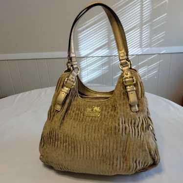 Coach Taupe Gathered Fabric & Gold Leather Madison