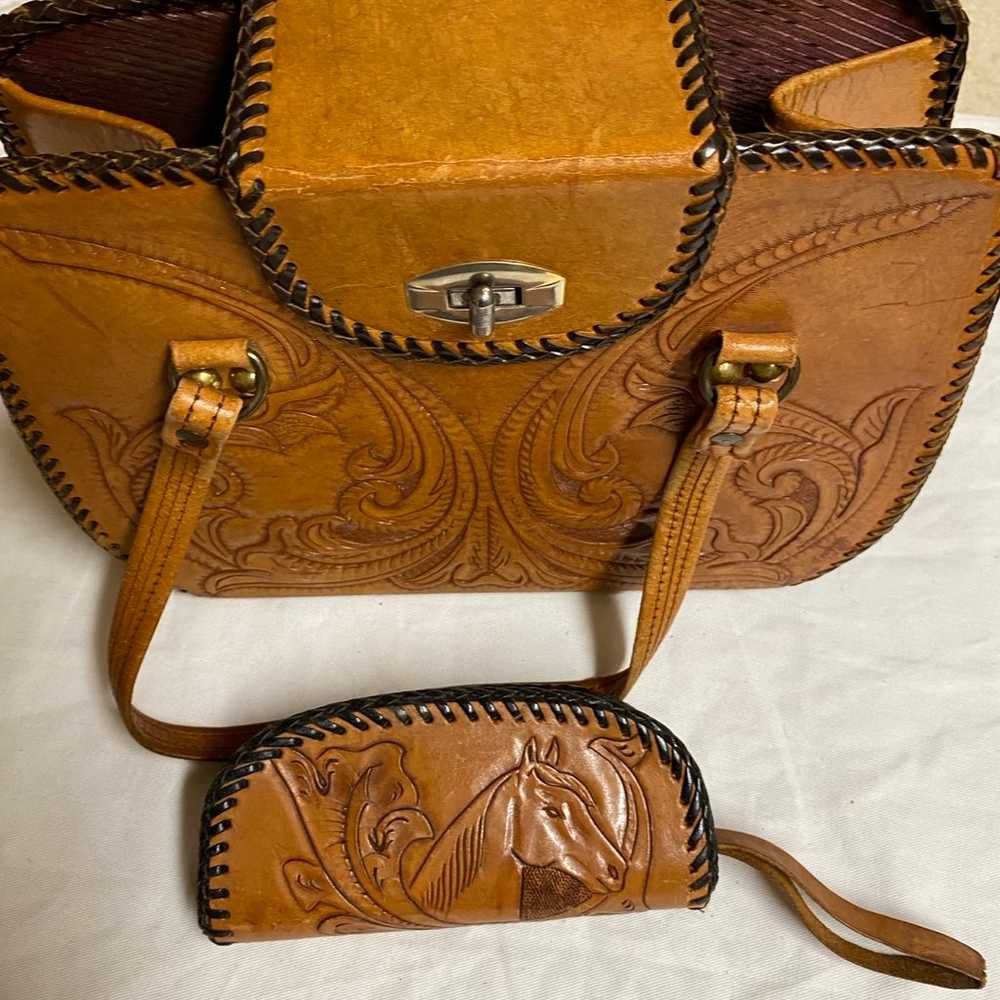 Beautiful Vintage tooled leather bag and  case. - image 2