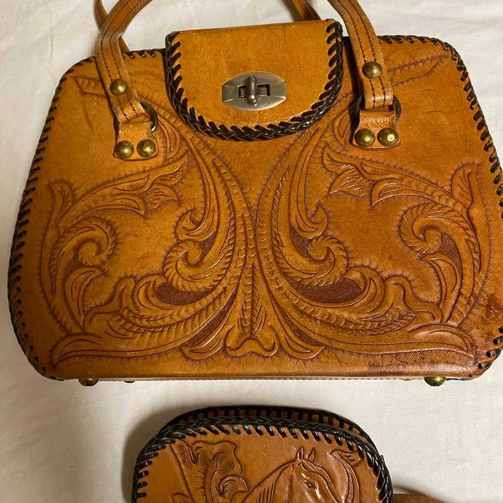 Beautiful Vintage tooled leather bag and  case. - image 5