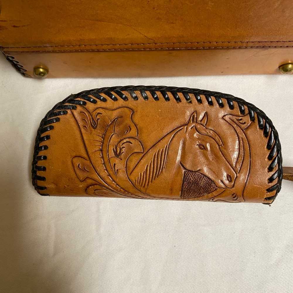 Beautiful Vintage tooled leather bag and  case. - image 7