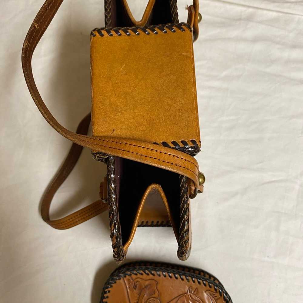 Beautiful Vintage tooled leather bag and  case. - image 8