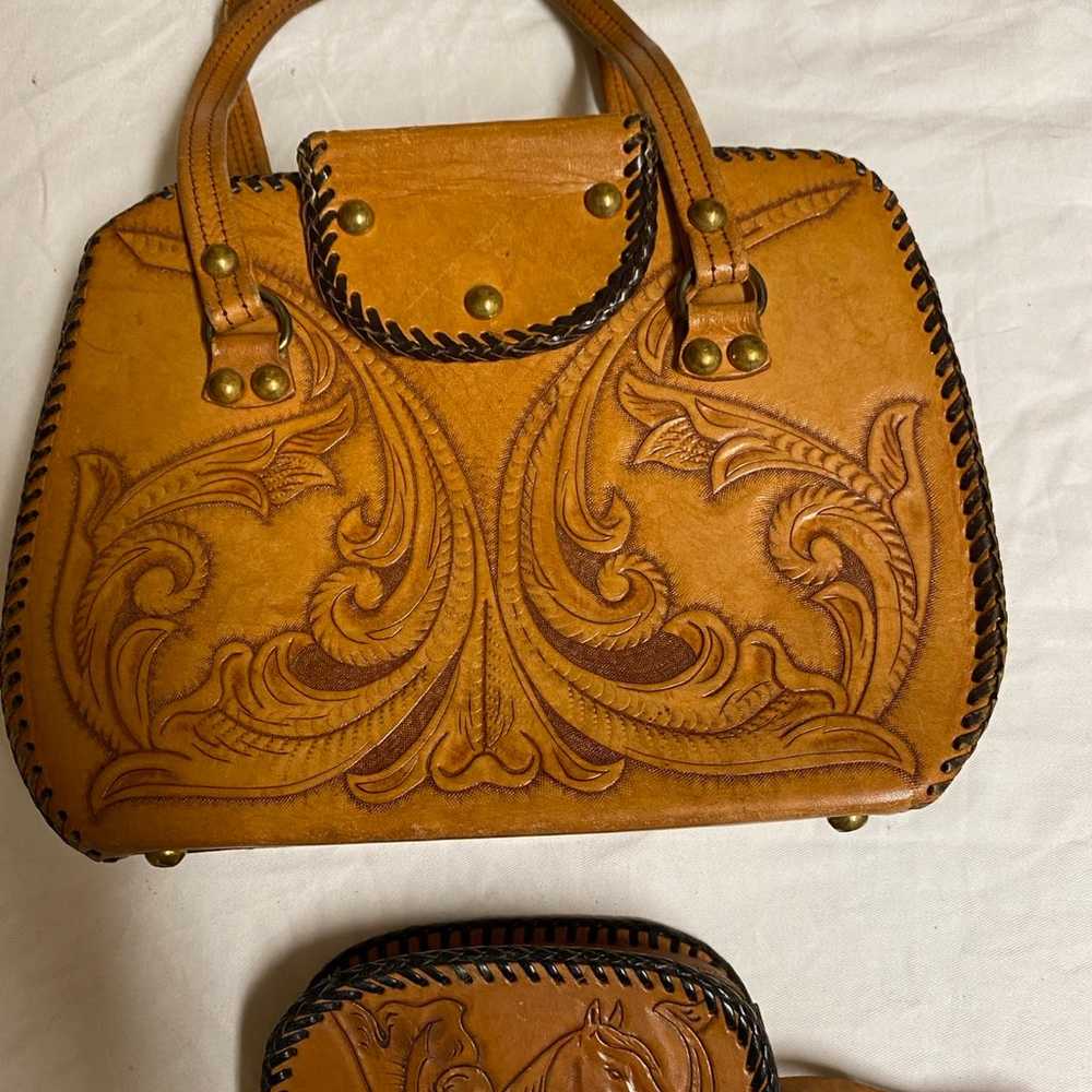 Beautiful Vintage tooled leather bag and  case. - image 9