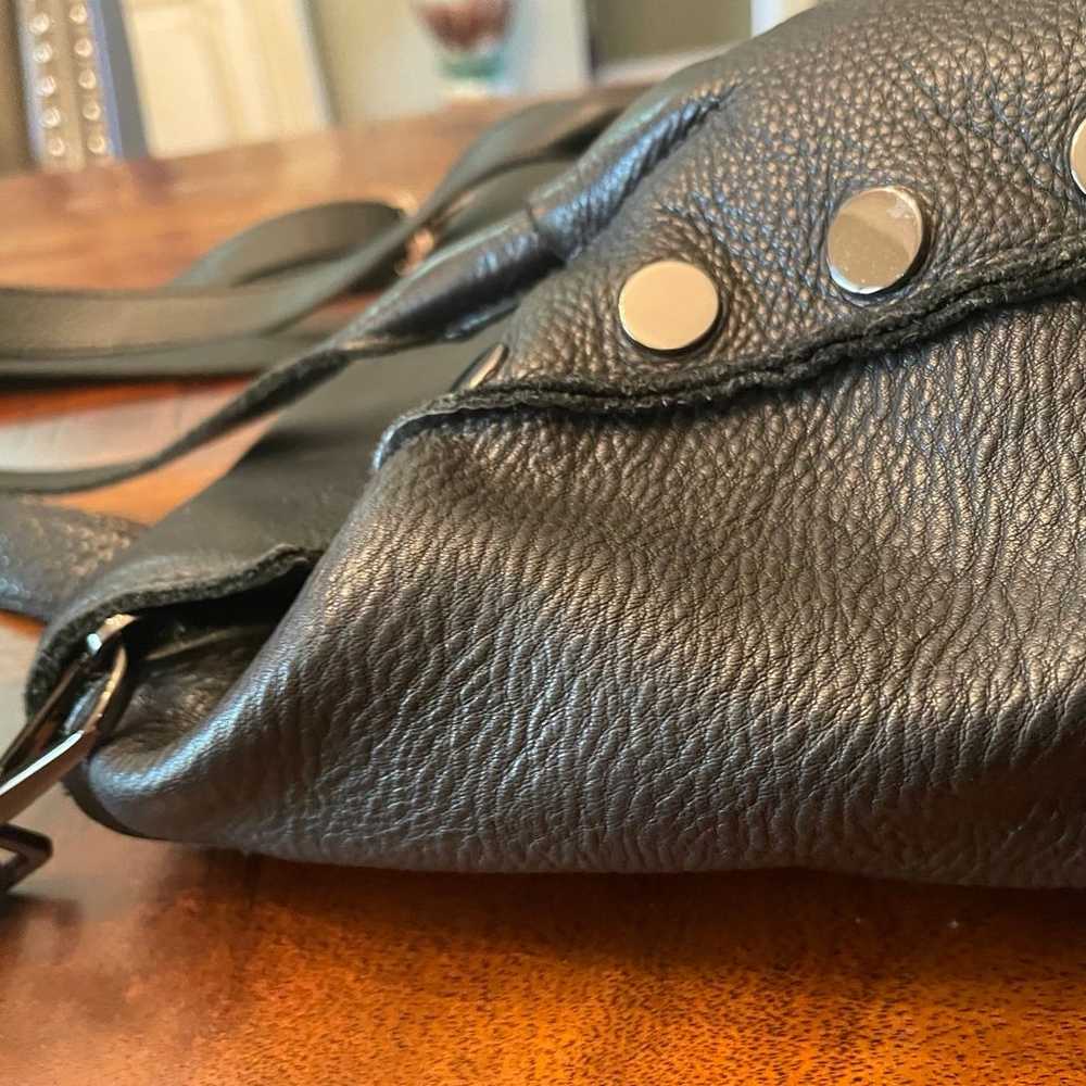 Black leather Hammitt  crossbody  tote Bag size 1… - image 5