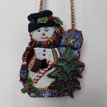 Mary Frances Vintage Bag Purse Beaded Snowman Chr… - image 1