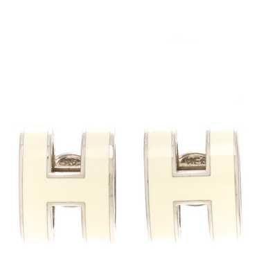 HERMES Palladium Lacquered Mini Pop H Earrings Whi