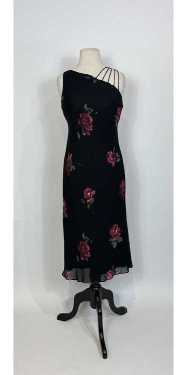 1990s Evan Picone Strappy Rosé Floral Print Chiffo