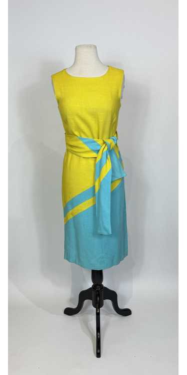 1960s Yellow and Blue Color Blocked Canvas Linen D