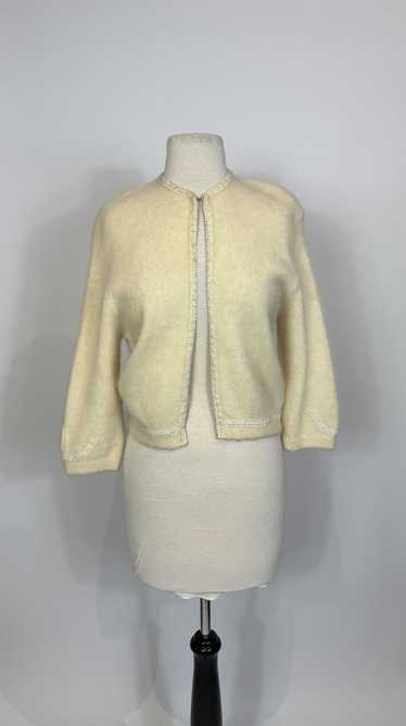 1950s Saks Fifth Avenue Cream Fuzzy Angora Cardiga