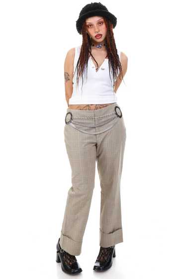 Vintage Y2K Khaki Pale Blue Plaid Pants - M