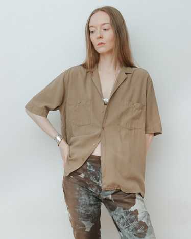 Brown Raw Silk Pocket Button Up Blouse - image 1