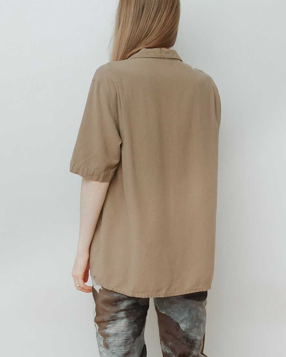 Brown Raw Silk Pocket Button Up Blouse - image 2