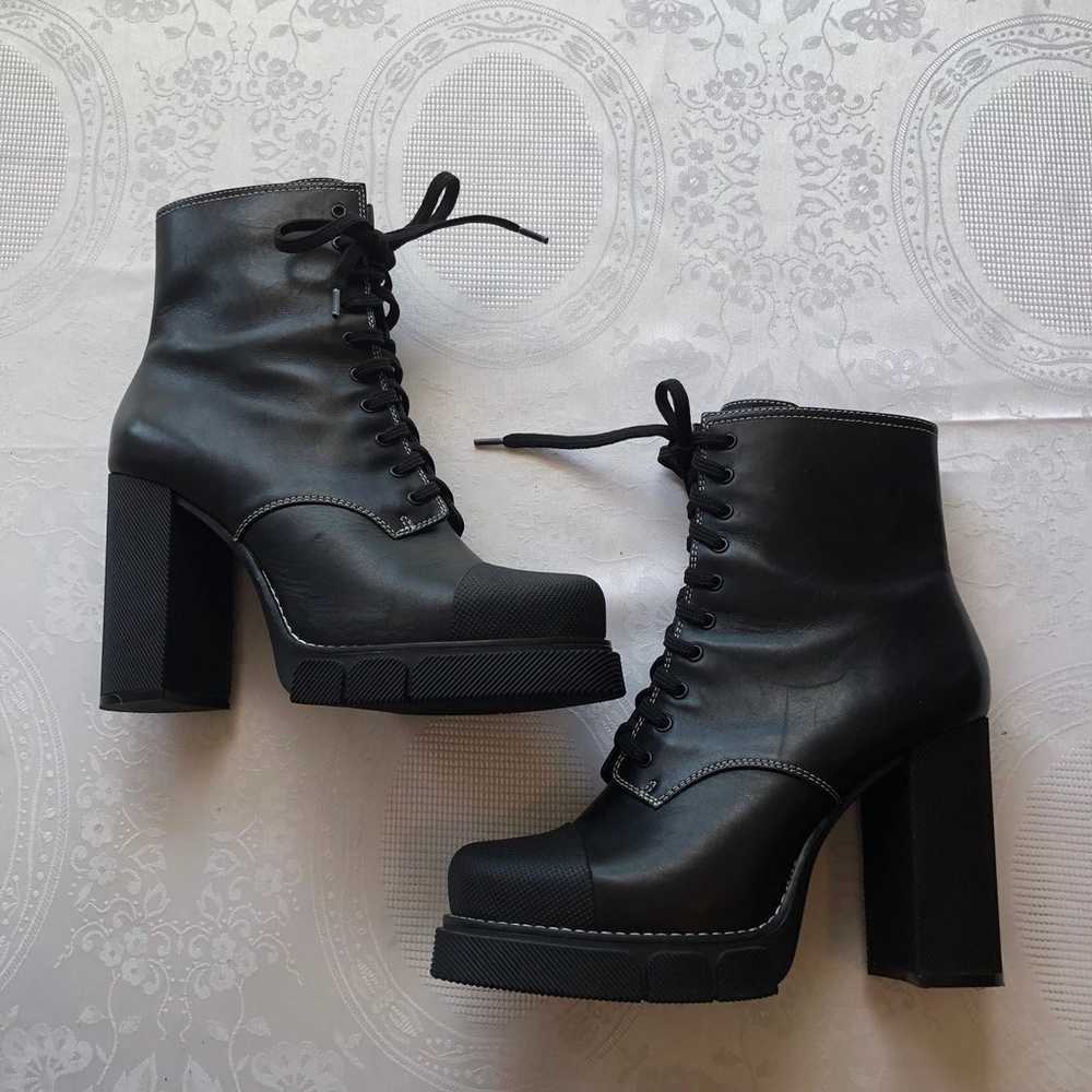 Zara Woman Black Platform Combat Leather Boots Wo… - image 1