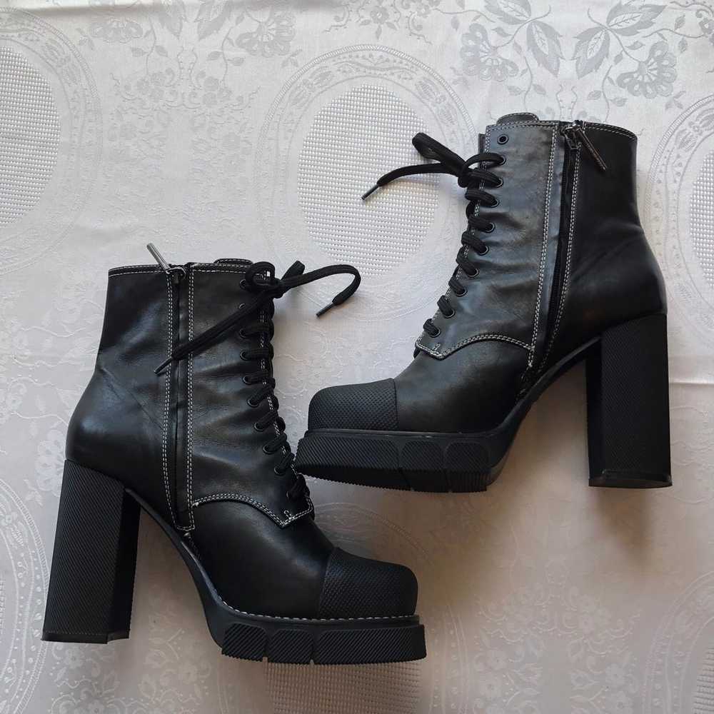 Zara Woman Black Platform Combat Leather Boots Wo… - image 2