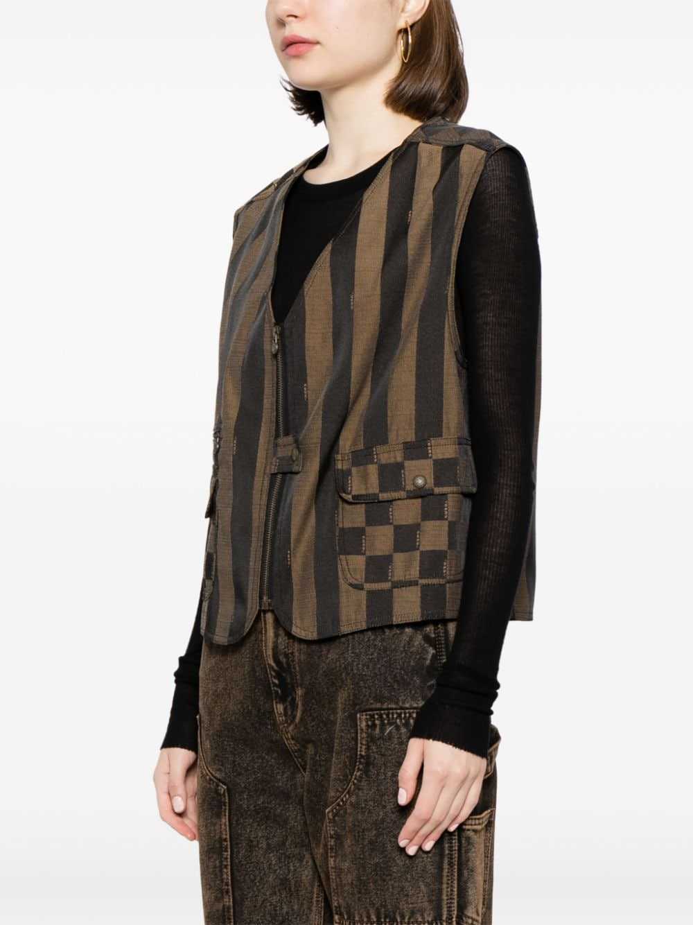 Fendi Pre-Owned Pequin striped gilet - Brown - image 3