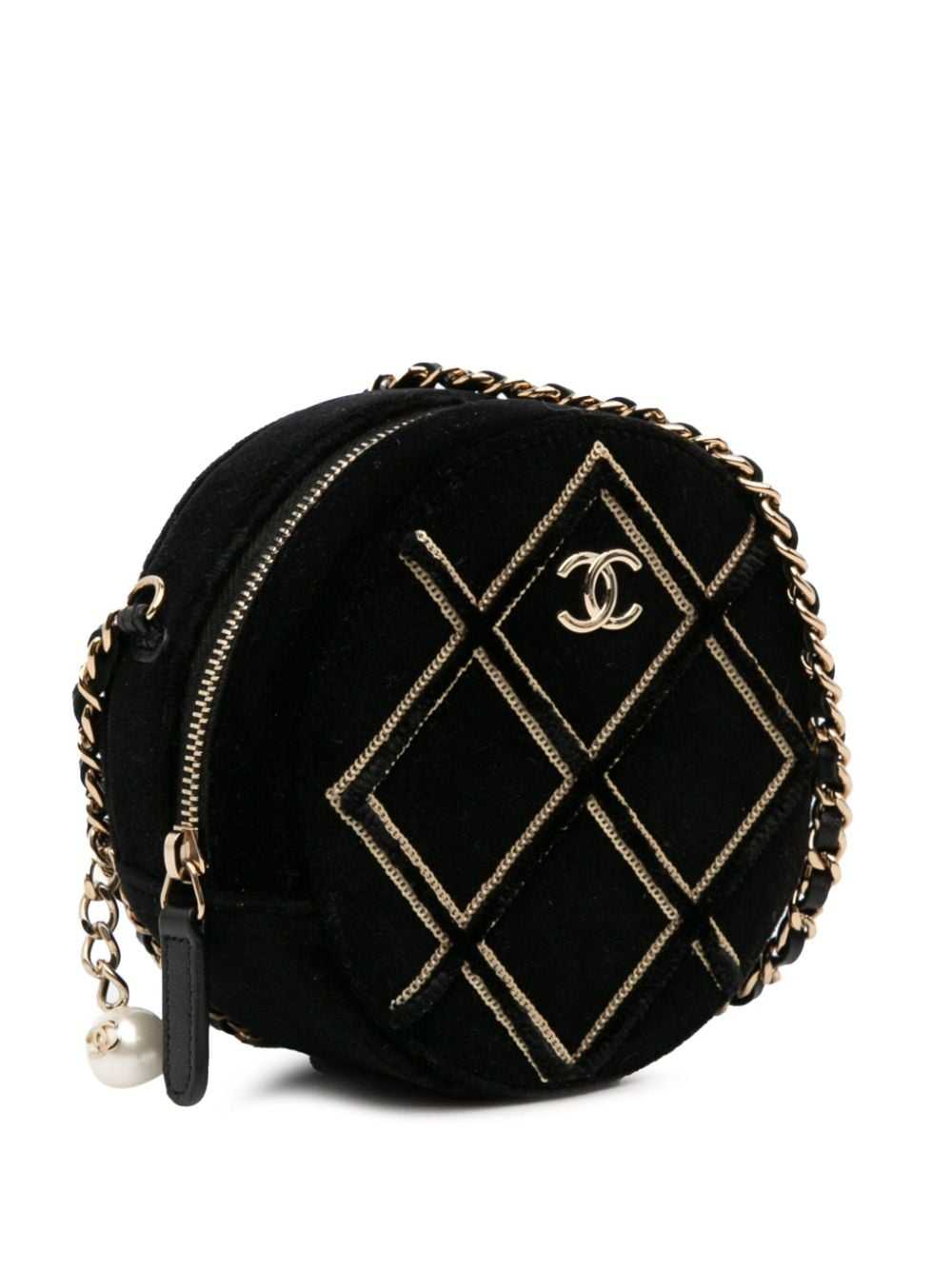 CHANEL Pre-Owned 2019 Velvet Pearl Sequin Round c… - image 3