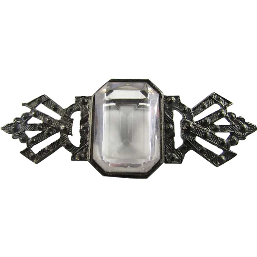Pewter Tone Pin Framing a Lucite Crystal - image 1