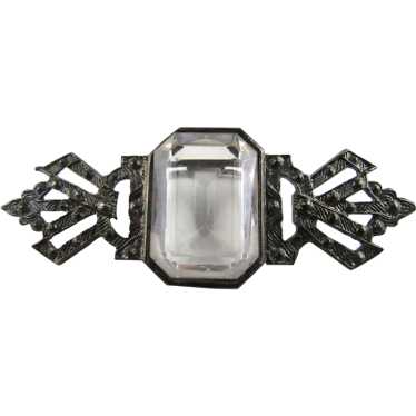 Pewter Tone Pin Framing a Lucite Crystal - image 1