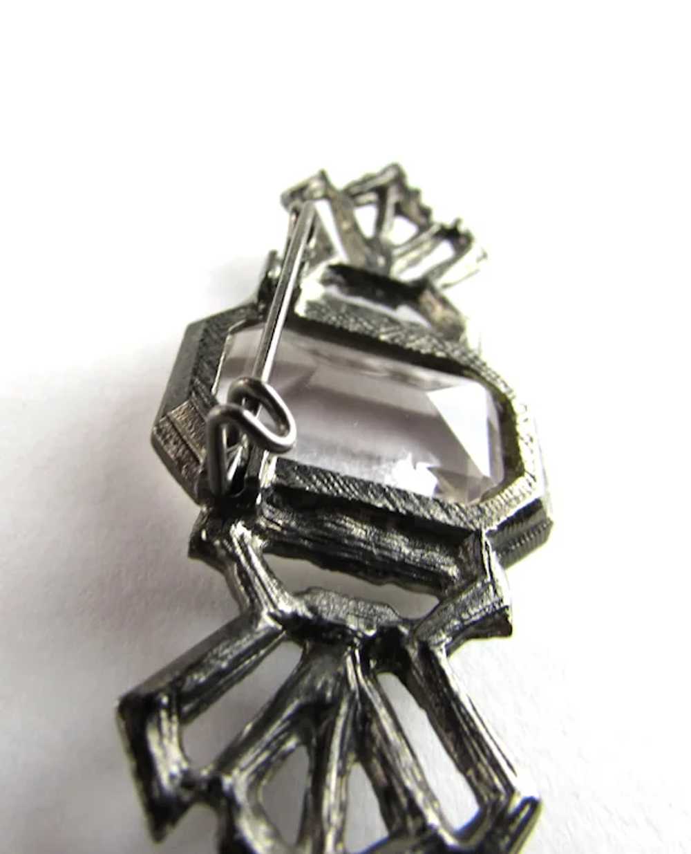 Pewter Tone Pin Framing a Lucite Crystal - image 5