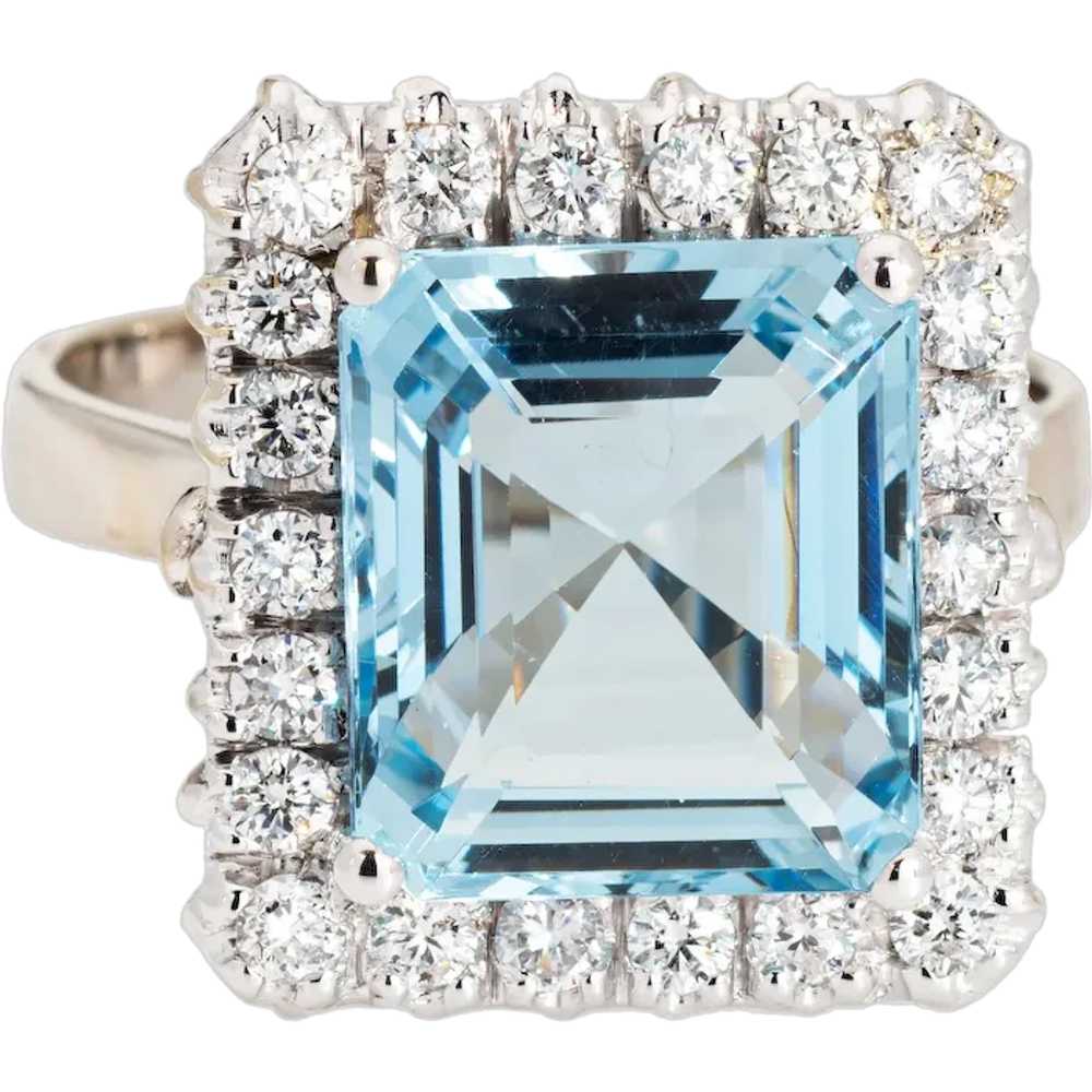 5.35ct Aquamarine Diamond Square Ring Vintage 18k… - image 1