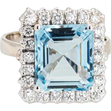 5.35ct Aquamarine Diamond Square Ring Vintage 18k… - image 1