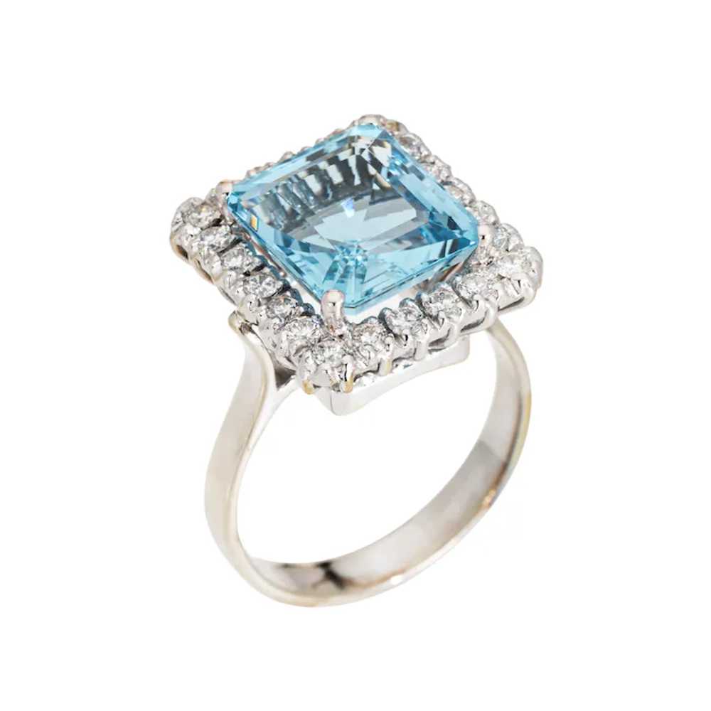 5.35ct Aquamarine Diamond Square Ring Vintage 18k… - image 2