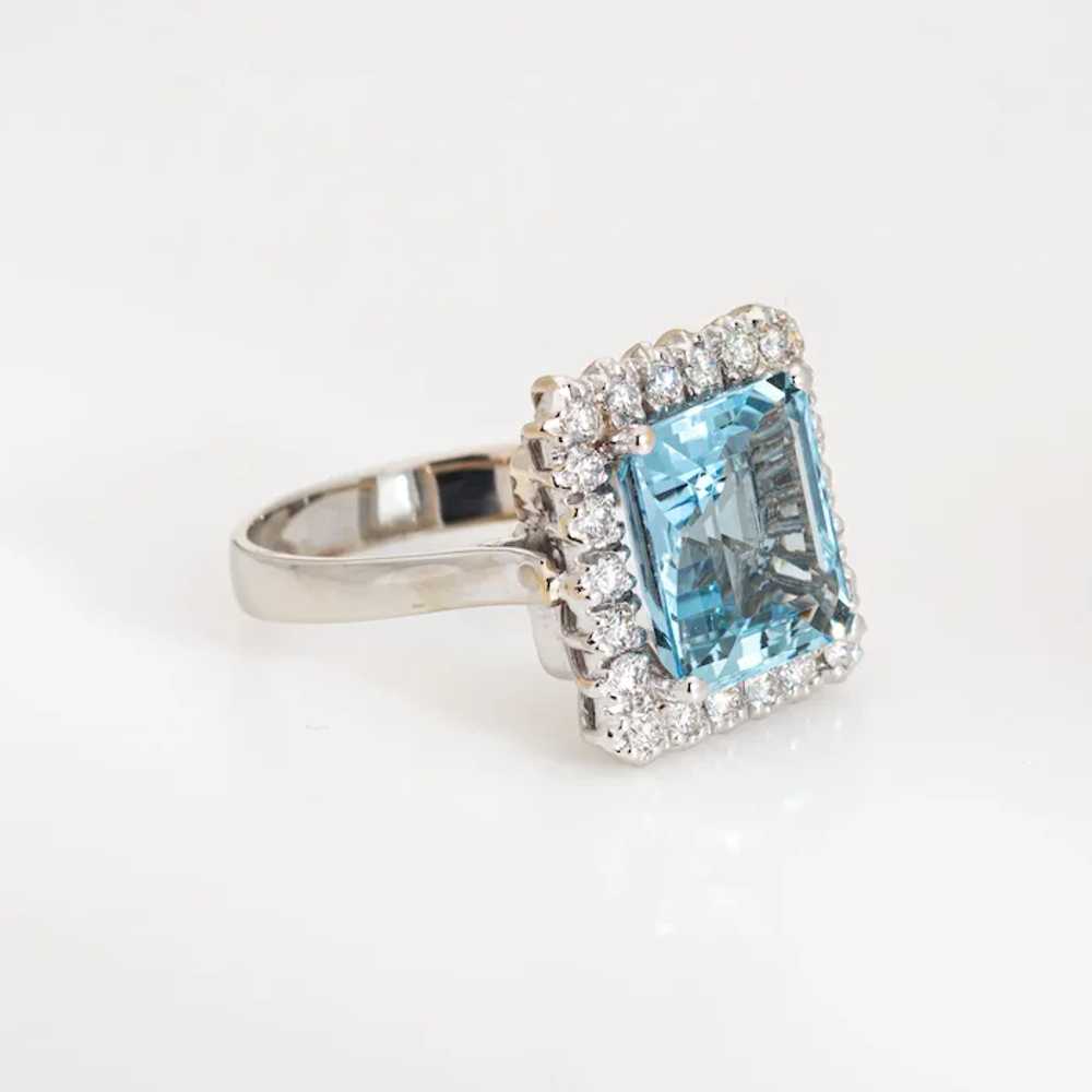 5.35ct Aquamarine Diamond Square Ring Vintage 18k… - image 3